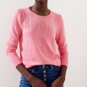 LOFT Pointelle Puffed Sleeve Sweater Pink M